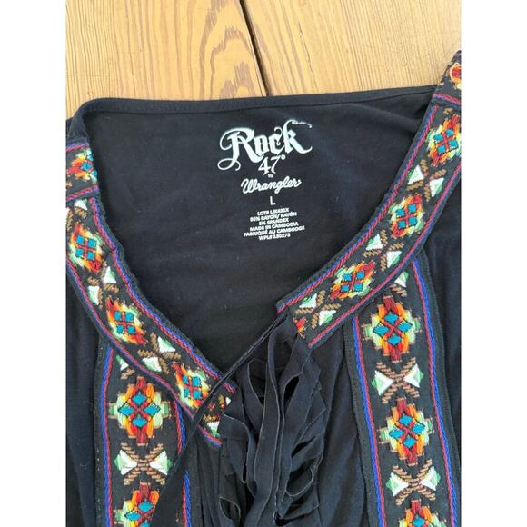 NWT Wrangler Rock 47 Embroidered Fringe Short Sleeve Open Front Cardigan Large - Picture 1 of 6
